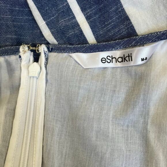 Eshakti Striped Cotton Chambray Flounce Hem Shift Dress Blue White Chic Nautical - Picture 10 of 16